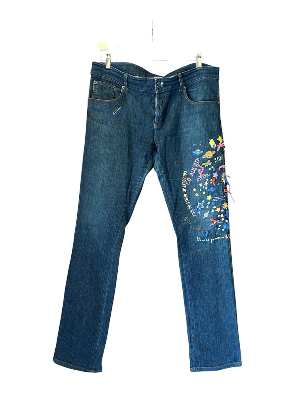 Vintage Iceberg ICE Space Embroidered Jeans Mens 36x34‎ (Tag 32) Y2K Italy Blue